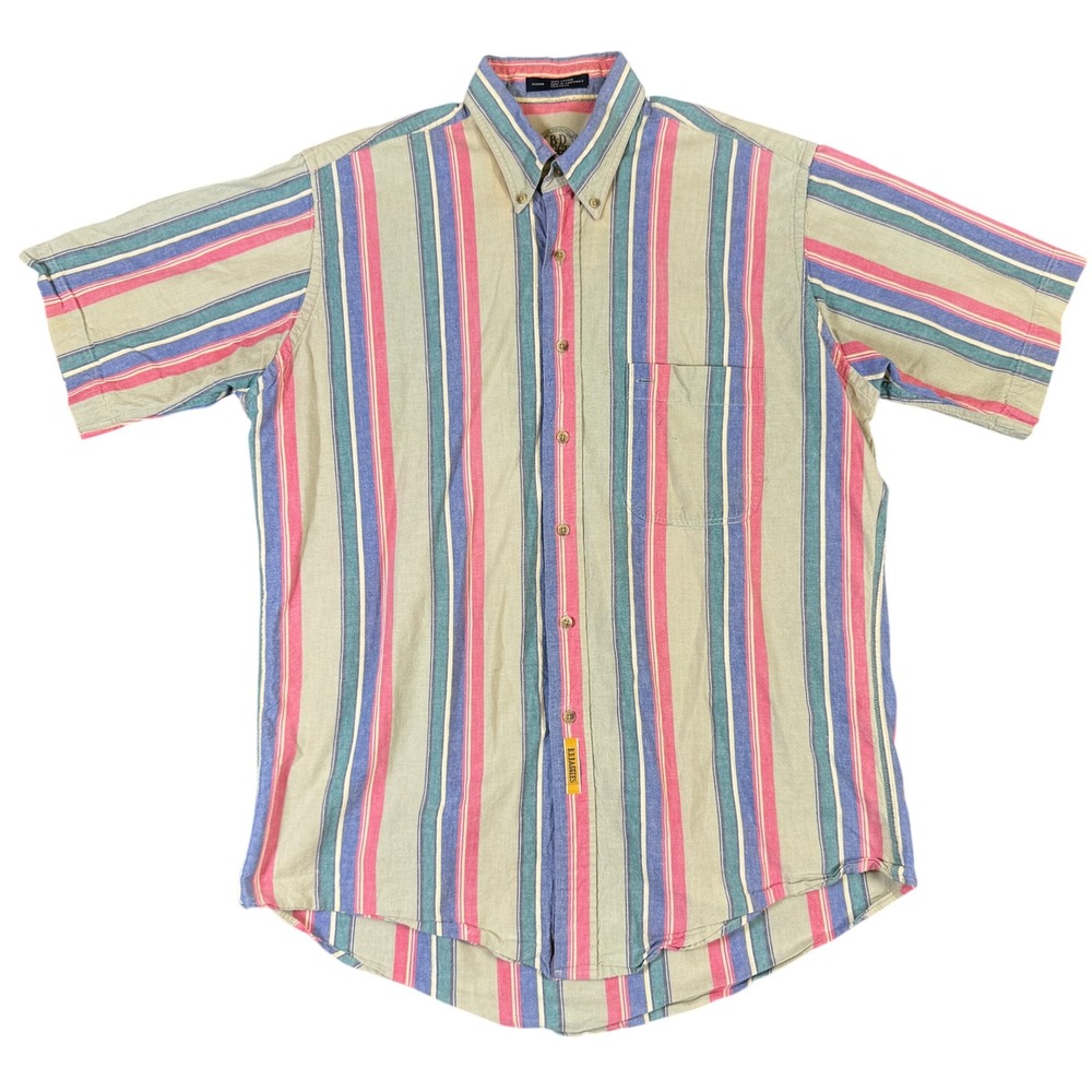 BD Baggies Mens Medium Short Sleeve Button Down Shirt Multi Color Stripe Cotton